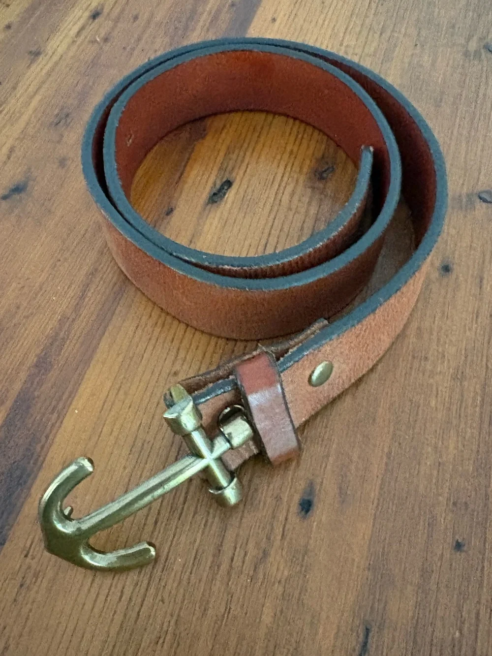 Crewcuts Made in USA Boys Leather Brass Anchor Belt Sz M
